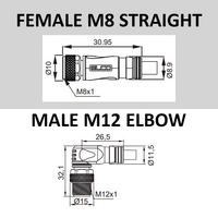 CO8.3-2.23-CB12.3/P ELCO DOUBLE ENDED PATCH CABLE 3 PIN M8 X M12 F/M STR/ELB 2M PUR YELLOW 24 AWG