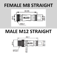 ECS-2CO8.3-5.23/5.23/P ELCO Y-SPLITTER STRAIGHT M12 MALE 4 PINS X (2) STRAIGHT M8 FEMALE 3 PINS, 5 METER YELLOW PUR, 24 AWG