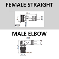 CO12.4-2.32-CB12.4/P ELCO DOUBLE ENDED PATCH CABLE, 4 PIN M12 F/M STR/ELB 2M PUR BLACK 22 AWG