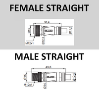 CO12.4-2.33-C12.4/P ELCO DOUBLE ENDED PATCH CABLE, 4 PIN M12 F/M STRAIGHT 2M PUR YELLOW 22 AWG