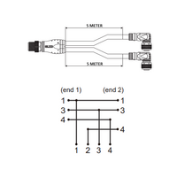 ECS-2CBO12.4-5.33/5.33/P ELCO Y-SPLITTER STRAIGHT M12 MALE 4 PINS X (2) ELBOW M12 FEMALE 4 PINS, 5 METER YELLOW PUR, 22 AWG