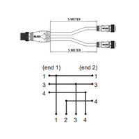 ECS-2CO12.4-5.33/5.33/P ELCO Y-SPLITTER STRAIGHT M12 MALE 4 PINS X (2) STRAIGHT M12 FEMALE 4 PINS, 5 METER YELLOW PUR, 22 AWG