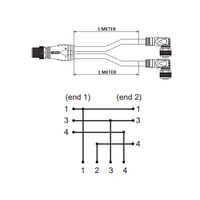 ECS-2CBO8.3-1.22/1.22/P ELCO Y-SPLITTER STRAIGHT M12 MALE 4 PINS X (2) ELBOW M8 FEMALE 3 PINS, 1 METER BLACK PUR, 24 AWG