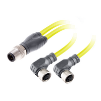 ELCO Y-SPLITTER STRAIGHT M12 MALE 4 PINS X (2) ELBOW M8 FEMALE 3 PINS, 1 METER YELLOW PUR, 24 AWG