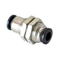 FLOFLEX COMPOSITE PUSH-IN PNEUMATIC FITTING, 1/4&quot; TUBE UNION BULKHEAD