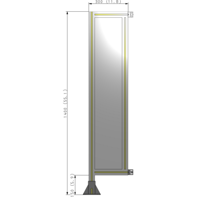 A1-1400-0300-0150-HYPFK SINGLE PANEL-LEG ON LEFT WITH HINGES 1400MM X 300MM 1/4" POLYCARBONATE, AS A KIT