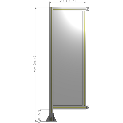 A1-1400-0450-0150-HYPFA SINGLE PANEL-LEG ON LEFT WITH HINGES 1400MM X 450MM  1/4" POLYCARBONATE, ASSEMBLED