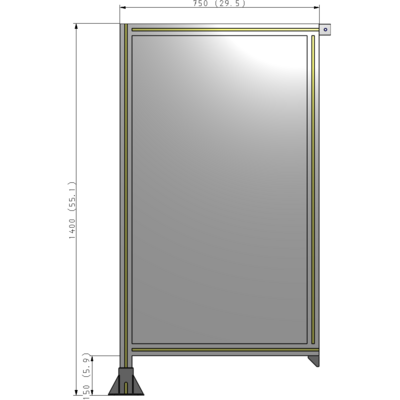 A1-1400-0750-0150-TYPFA SINGLE PANEL-LEG ON LEFT WITH TIE PLATES AND ANGLE 1400MM X 750MM 1/4" POLYCARBONATE, ASSEMBLED