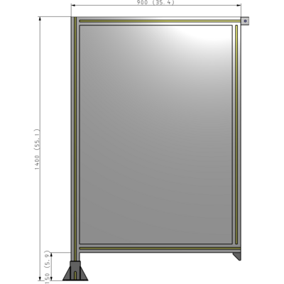 A1-1400-0900-0150-TYPFA SINGLE PANEL-LEG ON LEFT WITH TIE PLATES AND ANGLE 1400MM X 900MM  1/4" POLYCARBONATE, ASSEMBLED