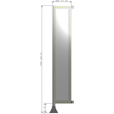A1-1700-0300-0150-HYPFA SINGLE PANEL-LEG ON LEFT WITH HINGES 1700MM X 300MM  1/4" POLYCARBONATE, FULLY ASSEMBLED
