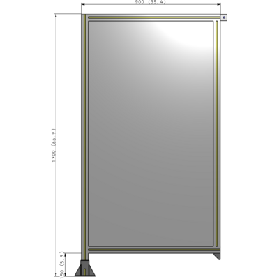 A1-1700-0900-0150-TYPFK SINGLE PANEL-LEG ON LEFT WITH TIE PLATES AND ANGLE 1700MM X 900MM  1/4" POLYCARBONATE, AS A KIT
