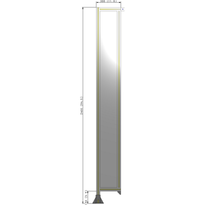 A1-2400-0300-0150-TYPFA SINGLE PANEL-LEG ON LEFT WITH TIE PLATES AND ANGLE 2400MM X 300MM 1/4" POLYCARBONATE, ASSEMBLED