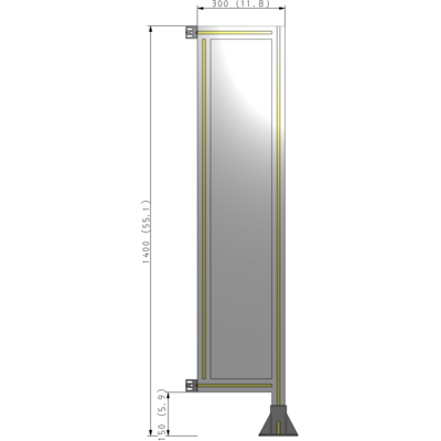 A2-1400-0300-0150-HYPFA SINGLE PANEL-LEG ON RIGHT WITH HINGES 1400MM X 300MM 1/4" POLYCARBONATE, FULLY ASSEMBLED