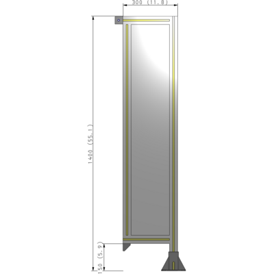 A2-1400-0300-0150-TYPFK SINGLE PANEL-LEG ON RIGHT WITH TIE PLATES AND ANGLE 1400MM X 300MM  1/4" POLYCARBONATE, AS A KIT
