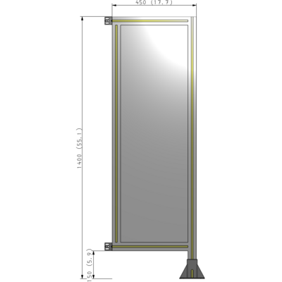 A2-1400-0450-0150-HYPFA SINGLE PANEL-LEG ON RIGHT WITH HINGES 1400MM X 450MM  1/4" POLYCARBONATE, ASSEMBLED