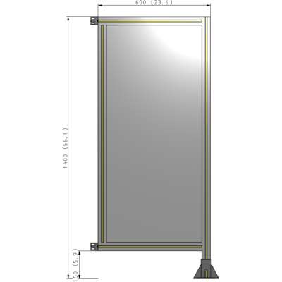 A2-1400-0600-0150-HYPFA SINGLE PANEL-LEG ON RIGHT WITH HINGES 1400MM X 600MM 1/4" POLYCARBONATE, ASSEMBLED