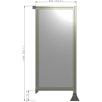 A2-1400-0600-0150-TYPFK SINGLE PANEL-LEG ON RIGHT WITH TIE PLATES AND ANGLE 1400MM X 600MM 1/4" POLYCARBONATE, AS A KIT