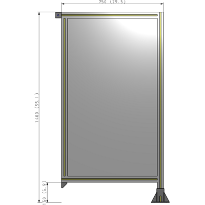 A2-1400-0750-0150-TYPFK SINGLE PANEL-LEG ON RIGHT WITH TIE PLATES AND ANGLE 1400MM X 750MM 1/4" POLYCARBONATE, AS A KIT