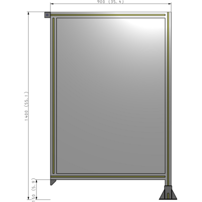 A2-1400-0900-0150-TYPFA SINGLE PANEL-LEG ON RIGHT WITH TIE PLATES AND ANGLE 1400MM X 900MM 1/4" POLYCARBONATE, ASSEMBLED