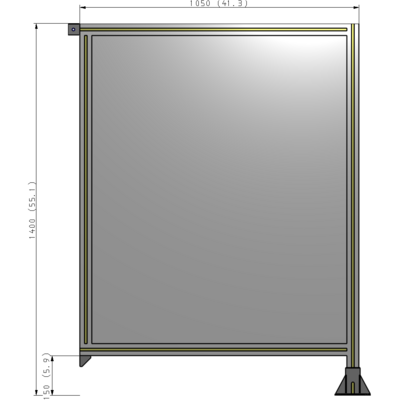 A2-1400-1050-0150-TYPFA SINGLE PANEL-LEG ON RIGHT WITH TIE PLATES AND ANGLE 1400MM X 1050MM  1/4" POLYCARBONATE, ASSEMBLED