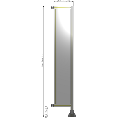 A2-1700-0300-0150-HYPFA SINGLE PANEL-LEG ON RIGHT WITH HINGES 1700MM X 300MM 1/4" POLYCARBONATE, FULLY ASSEMBLED