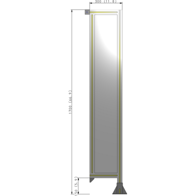 A2-1700-0300-0150-TYPFA SINGLE PANEL-LEG ON RIGHT WITH TIE PLATES AND ANGLE 1700MM X 300MM 1/4" POLYCARBONATE, ASSEMBLED