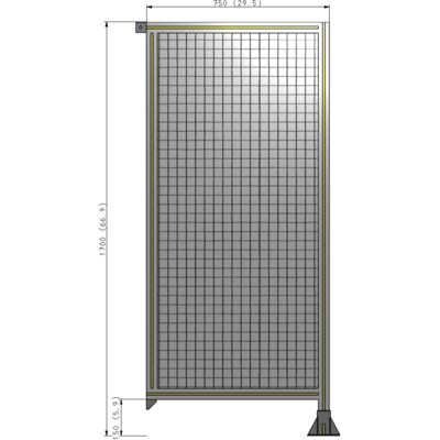 A2-1700-0750-0150-TYMFA SINGLE PANEL-LEG ON RIGHT WITH TIE PLATES AND ANGLE 1700MM X 750MM  1" MESH, FULLY ASSEMBLED