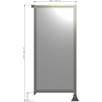A2-1700-0750-0150-TYPFK SINGLE PANEL-LEG ON RIGHT WITH TIE PLATES AND ANGLE 1700MM X 750MM  1/4" POLYCARBONATE, AS A KIT