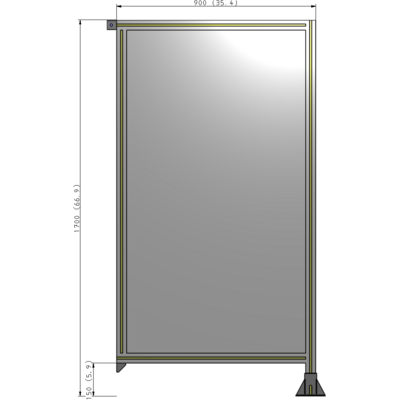 A2-1700-0900-0150-TYPFA SINGLE PANEL-LEG ON RIGHT WITH TIE PLATES AND ANGLE 1700MM X 900MM 1/4" POLYCARBONATE, ASSEMBLED
