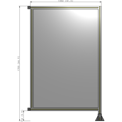 A2-1700-1050-0150-HYPFA SINGLE PANEL-LEG ON RIGHT WITH HINGES 1700MM X 1050MM  1/4" POLYCARBONATE, FULLY ASSEMBLED