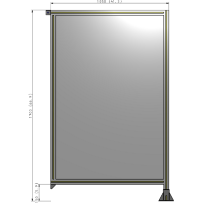 A2-1700-1050-0150-TYPFA SINGLE PANEL-LEG ON RIGHT WITH TIE PLATES AND ANGLE 1700MM X 1050MM 1/4" POLYCARBONATE, ASSEMBLED