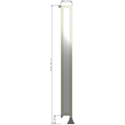 A2-2135-0200-0150-TYPFK SINGLE PANEL-LEG ON RIGHT WITH TIE PLATES AND ANGLE 2135MM X 200MM  1/4" POLYCARBONATE, AS A KIT