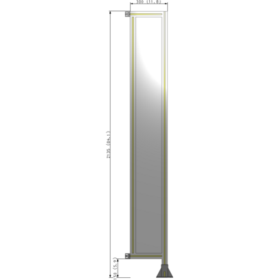 A2-2135-0300-0150-HYPFA SINGLE PANEL-LEG ON RIGHT WITH HINGES 2135MM X 300MM  1/4" POLYCARBONATE, FULLY ASSEMBLED