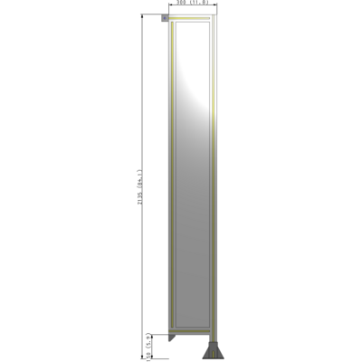 A2-2135-0300-0150-TYPFA SINGLE PANEL-LEG ON RIGHT WITH TIE PLATES AND ANGLE 2135MM X 300MM  1/4" POLYCARBONATE, ASSEMBLED