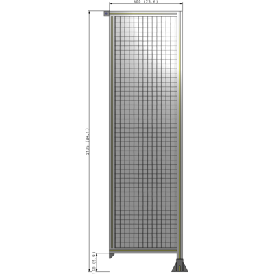 A2-2135-0600-0150-TYMFA SINGLE PANEL-LEG ON RIGHT WITH TIE PLATES AND ANGLE 2135MM X 600MM  1" MESH, FULLY ASSEMBLED