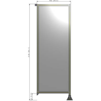 A2-2135-0750-0150-TYPFK SINGLE PANEL-LEG ON RIGHT WITH TIE PLATES AND ANGLE 2135MM X 750MM 1/4" POLYCARBONATE, AS A KIT