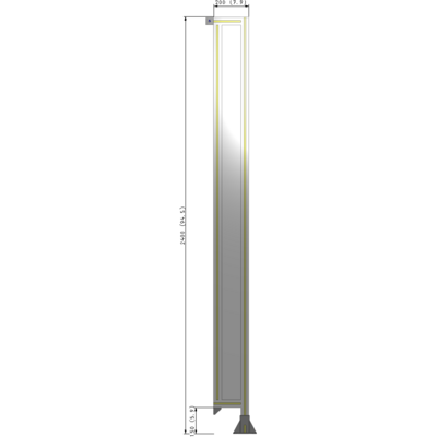 A2-2400-0200-0150-TYPFA SINGLE PANEL-LEG ON RIGHT WITH TIE PLATES AND ANGLE 2400MM X 200MM 1/4" POLYCARBONATE, ASSEMBLED