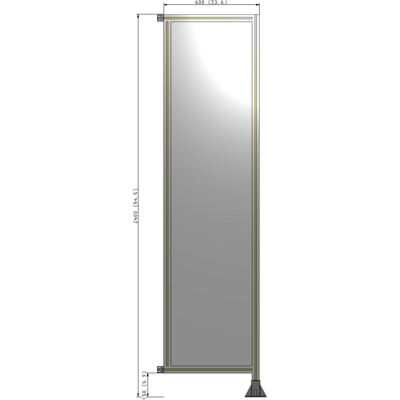 A2-2400-0600-0150-HYPFA SINGLE PANEL-LEG ON RIGHT WITH HINGES 2400MM X 600MM 1/4" POLYCARBONATE, ASSEMBLED