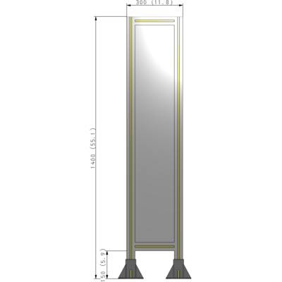 A3-1400-0300-0150-ZYPFA SINGLE PANEL-LEG ON BOTH SIDES 1400MM X 300MM 1/4" POLYCARBONATE, FULLY ASSEMBLED