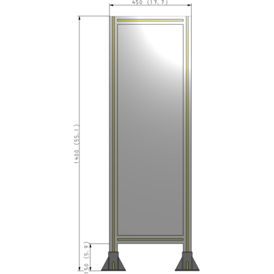 A3-1400-0450-0150-ZYPFA SINGLE PANEL-LEG ON BOTH SIDES 1400MM X 450MM 1/4" POLYCARBONATE, ASSEMBLED