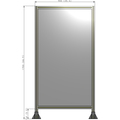 A3-1700-0900-0150-ZYPFA SINGLE PANEL-LEG ON  BOTH SIDES  1700MM X 900MM  1/4" POLYCARBONATE, FULLY ASSEMBLED