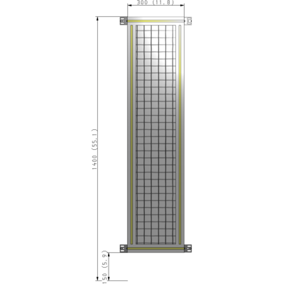 A4-1400-0300-0150-HYMZA SINGLE PANEL-NO LEGS WITH HINGES 1400MM X 300MM 1" MESH, FULLY ASSEMBLED