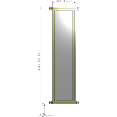 A4-1400-0300-0150-HYPZK SINGLE PANEL-NO LEGS WITH HINGES 1400MM X 300MM 1/4" POLYCARBONATE, AS A KIT