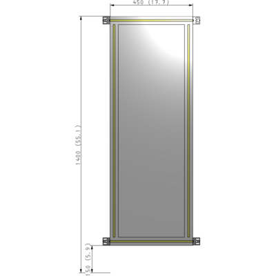 A4-1400-0450-0150-HYPZK SINGLE PANEL-NO LEGS WITH HINGES 1400MM X 450MM 1/4" POLYCARBONATE, AS A KIT