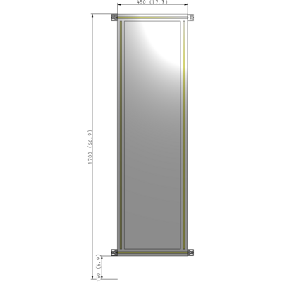 A4-1700-0450-0150-HYPZA SINGLE PANEL-NO LEGS WITH HINGES 1700MM X 450MM 1/4" POLYCARBONATE, ASSEMBLED