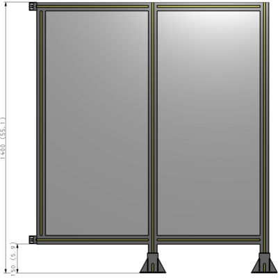 B6-1400-1200-0150-HYPFK DOUBLE PANEL-LEGS ON RIGHT AND CENTER WITH HINGES 1400MM X 1200MM 1/4" POLYCARBONATE, ASSEMBLED