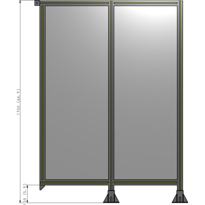 B6-1700-1200-0150-TYPFA DOUBLE PANEL-LEGS ON RIGHT AND CENTER, TIE PLATE ON LEFT 1700MM X 1200MM  1/4" POLYCARB, ASSEMBLED
