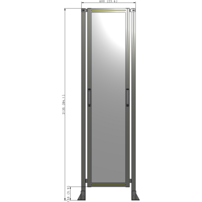 E3-2135-0600-0150-GYPTA SINGLE REMOVABLE PANEL WITH LEGS 2135MM X 600MM 1/4" POLYCARBONATE, FULLY ASSEMBLED
