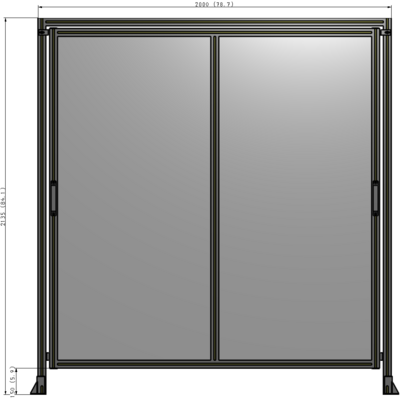 E6-2135-2000-0150-GYPTA DOUBLE REMOVABLE PANEL WITH LEGS AND A HEADER 2135MM X 2000MM 1/4" POLYCARBONATE, FULLY ASSEMBLED