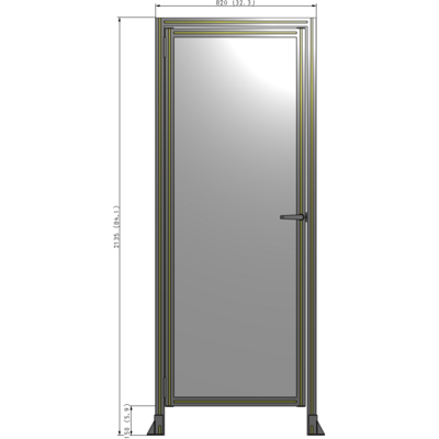 G1-2135-0820-0150-EYPTA DOOR WITH HEADER, HANDLE WITH INTERNAL EGRESS ON RIGHT 2135MM X 820MM 1/4" POLYCARBONATE, ASSEMBLED